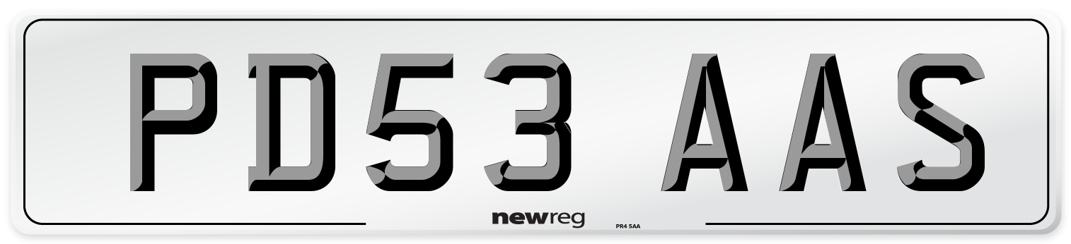 PD53 AAS Number Plate from New Reg